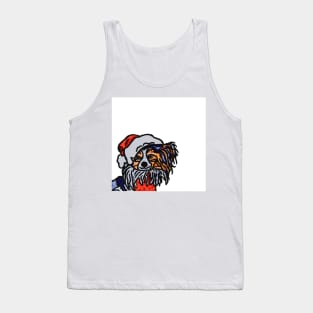 Papillon Dog Santa over White Tank Top